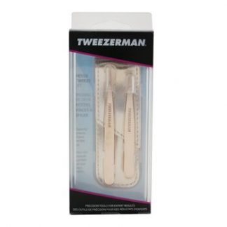 Tweezerman Rose Gold Petite Tweeze Set (1x Slant Tweezer, 1x Point Tweezer)  2pcs+bag