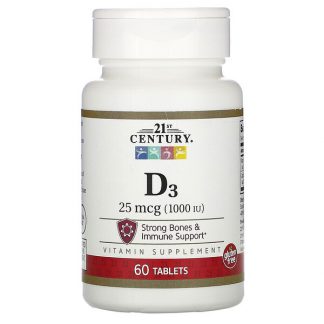 21st Century, D3, 25 mcg (1,000 IU), 60 Tablets