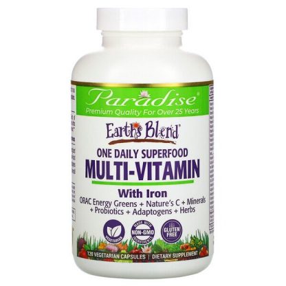 Paradise Herbs, Earth's Blend, One Daily Superfood Multi-Vitamin with Iron, 120 Vegetarian Capsules