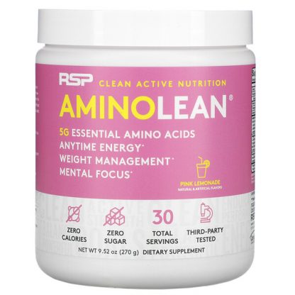 RSP Nutrition, AminoLean, Essential Amino Acids + Anytime Energy, Pink Lemonade, 9.52 oz (270 g)