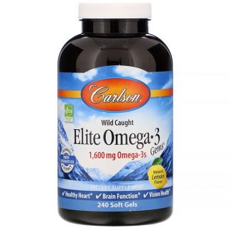 Carlson Labs, Elite Omega 3 Gems, Natural Lemon, 800 mg, 240 Soft Gels