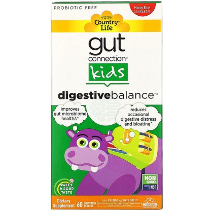 Country Life, Gut Connection Kids, Digestive Balance, Sweet & Sour, 60 Chewable Tablets