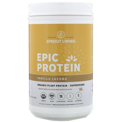 Sprout Living, Epic Protein, Organic Plant Protein + Superfoods, Vanilla Lucuma, 2 lb (910 g)