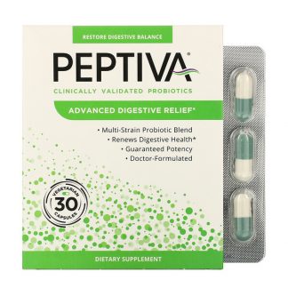 Peptiva, Clinically Validated Probiotics, Advanced Digestive Relief, 30 Vegetarian Capsules