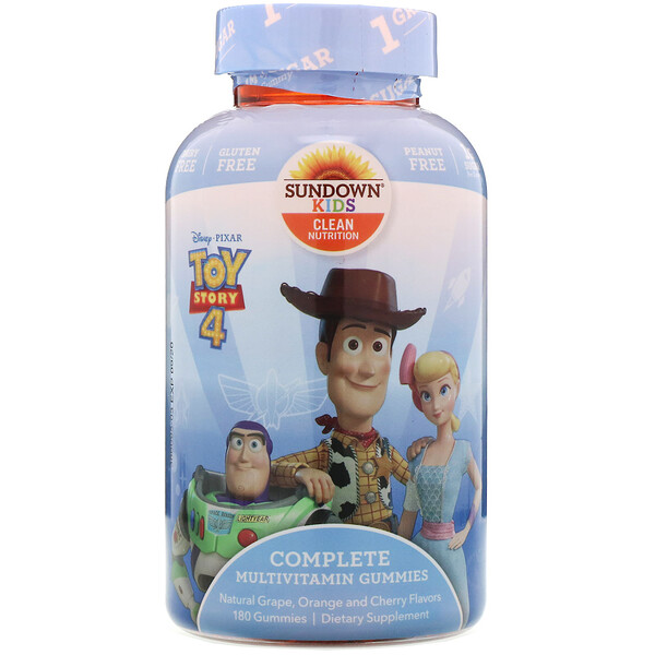 Sundown Naturals Kids, Complete Multivitamin Gummies, Toy Story 4, Natural Grape, Orange & Cherry Flavors, 180 Gummies