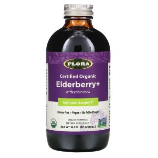 Flora, Certified Organic Elderberry + With Echinacea, Immune Support, 8.5 fl oz (250 ml)