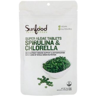 Sunfood, Spirulina & Chlorella, Super Algae Tablets, 250 mg, 456 Tablets