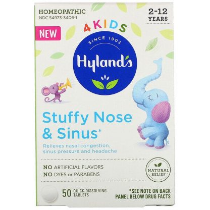 Hyland's, 4 Kids, Stuffy Nose and Sinus, 2-12 Years, 50 Quick-Dissolving Tablets