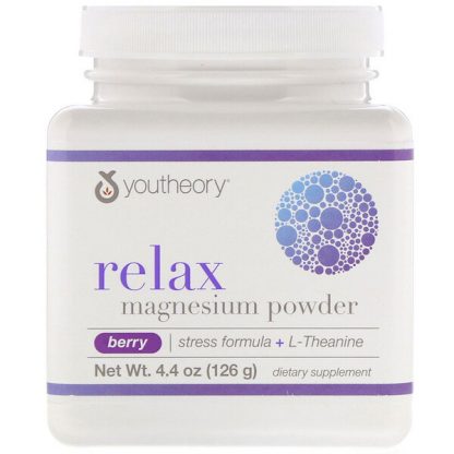 Youtheory, Relax, Magnesium Powder, Stress Formula + L-Theanine, Berry, 4.4 oz (126 g)