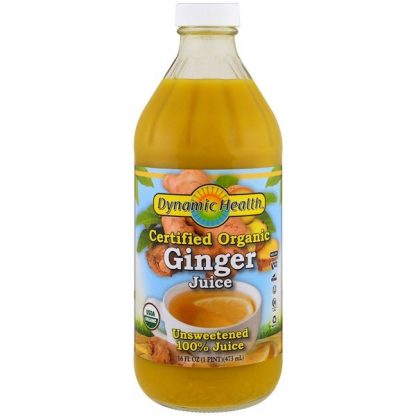 Dynamic Health Laboratories, Certified Organic Ginger, 100% Juice, Unsweetened, 16 fl oz (473 ml)