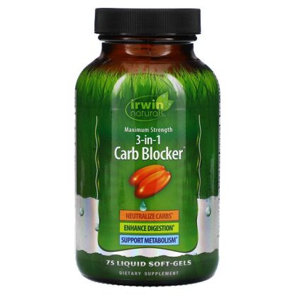 Irwin Naturals, 3-In-1 Carb Blocker, Maximum Strength, 75 Liquid Soft-Gels