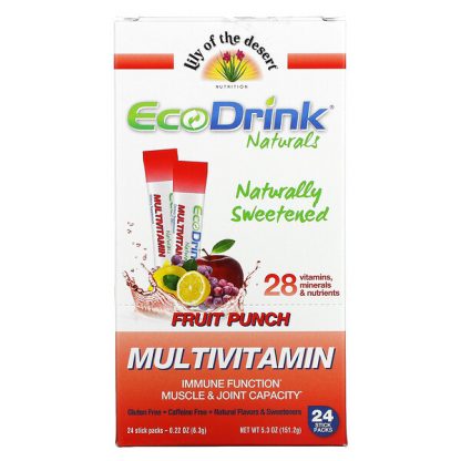 Lily of the Desert, EcoDrink Naturals, Multivitamin Drink Mix, Fruit Punch, 24 Stick Packs, 0.22 oz (6.3 g) Each