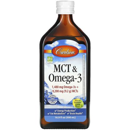 Carlson Labs, MCT & Omega-3, Natural Lemon Lime, 16.9 fl oz (500 ml)