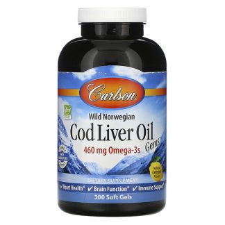 Carlson Labs, Wild Norwegian, Cod Liver Oil Gems, Natural Lemon Flavor, 230 mg, 300 Soft Gels