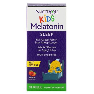 Natrol, Kids, Melatonin, Fast Dissolve, Ages 4 & Up, Strawberry, 30 Tablets