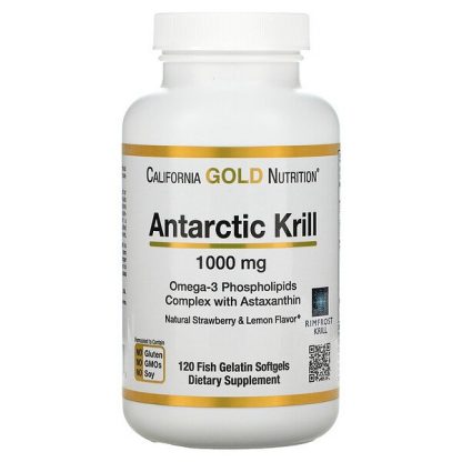 California Gold Nutrition, Antarctic Krill Oil, with Astaxanthin, RIMFROST, Natural Strawberry & Lemon Flavor, 1,000 mg, 120 Fish Gelatin Softgels