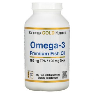 California Gold Nutrition, Omega-3 Premium Fish Oil, 180 EPA / 120 DHA, 240 Fish Gelatin Softgels