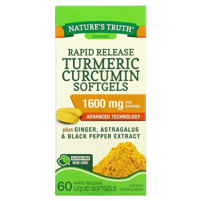 Nature's Truth, Turmeric Curcumin plus Ginger, Astragalus and Black Pepper Extract, 800 mg, 60 Rapid Release Liquid Softgels