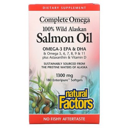 Natural Factors, 100% Wild Alaskan Salmon Oil, 1300 mg , 180 Enteripure Softgels