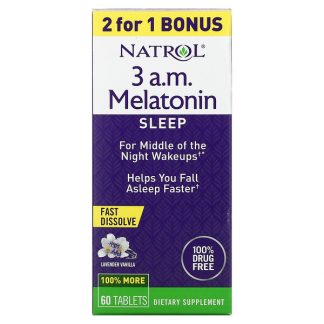 Natrol, 3 A.M. Melatonin, Sleep, Lavender Vanilla, 60 Tablets