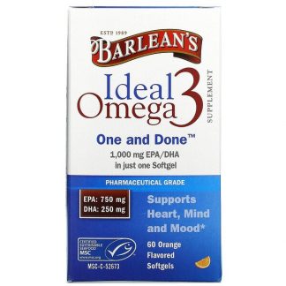 Barlean's, Ideal Omega 3, Orange , 1,000 mg EPA/DHA, 60 Softgels