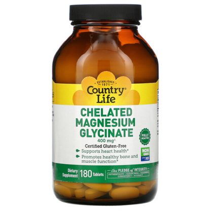 Country Life, Chelated Magnesium Glycinate, 133 mg, 180 Tablets