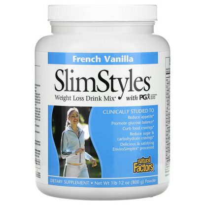 Natural Factors, SlimStyles, Weight Loss Drink Mix Powder with PGX, French Vanilla, 1 lb 12 oz (800 g)