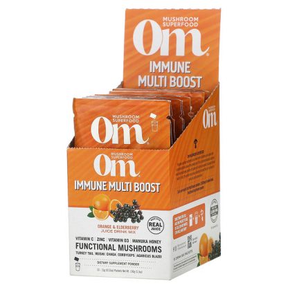 Om Mushrooms, Immune Multi Boost, Orange & Elderberry Juice Drink Mix, 10 Packets, 0.53 oz (15 g) Each