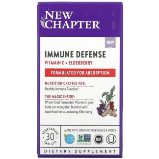 New Chapter, Immune Defense, Vitamin C + Elderberry, 30 Vegetarian Tablets