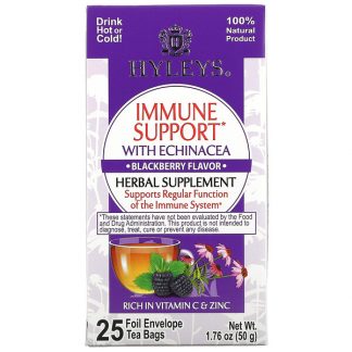 Hyleys Tea, Immune Support with Echinacea, Blackberry, 25 Foil Envelope Tea Bags, 0.07 oz (2 g) Each