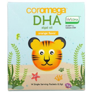 Coromega, DHA Algal Oil, Orange, 14 Single Serve Packets, 2.5 g Each