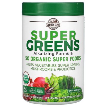 Country Farms, Super Greens, Alkalizing Formula, Unflavored, 10.6 oz (300 g)