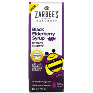 Zarbee's, Black Elderberry Syrup with Real Elderberry, Vitamin C and Zinc, For Children 2 Years +, 4 fl oz (118 ml)