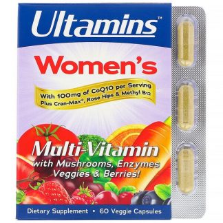 Ultamins, Women's Multivitamin with CoQ10, Mushrooms, Enzymes, Veggies & Berries, 60 Veggie Capsules