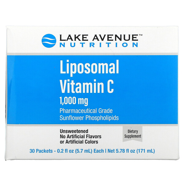 Lake Avenue Nutrition, Liposomal Vitamin C, Unsweetened, 1,000 mg, 30 Packets, 0.2 oz (5.7 ml) Each