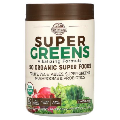 Country Farms, Super Greens, Alkalizing Formula, Chocolate, 10.6 oz (300 g)