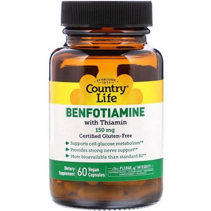 Country Life, Benfotiamine with Thiamin, 150 mg, 60 Vegan Capsules