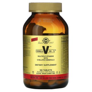 Solgar, Formula V, VM-75, Multiple Vitamins with Chelated Minerals, 180 Tablets