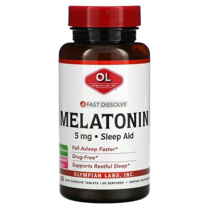 Olympian Labs, Fast Dissolve Melatonin, Strawberry, 5 mg, 60 Fast Dissolve Tablets