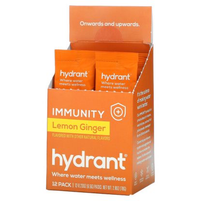 Hydrant, Immunity Drink Mix, Lemon Ginger, 12 Pack, 0.23 oz (6.5 g) Each