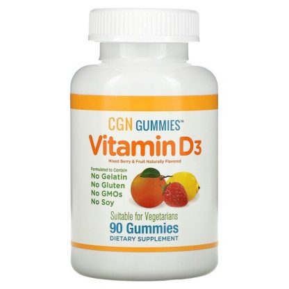 California Gold Nutrition, Vitamin D3 Gummies, No Gelatin, No Gluten, Mixed Berry & Fruit Flavors, 25 mcg (1,000 IU), 90 Gummies