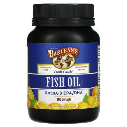 Barlean's, Fresh Catch, Fish Oil Supplement, Omega-3 EPA/DHA, Orange, 100 Softgels