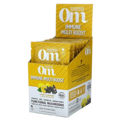 Om Mushrooms, Immune Multi Boost, Lemon & Elderberry Juice Drink Mix, 10 Packets, 0.53 oz (15 g) Each