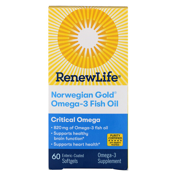 Renew Life, Critical Omega, Norwegian Gold Omega-3 Fish Oil, 60 Enteric-Coated Softgels