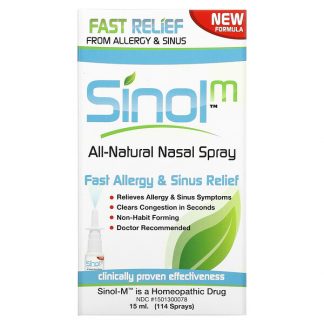 Sinol, SinolM, All-Natural Nasal Spray, Fast Allergy & Sinus Relief, 15 ml