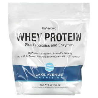 Lake Avenue Nutrition, Whey Protein Plus Probiotics and Enzymes, Unflavored, 5 lb (2.27 kg)