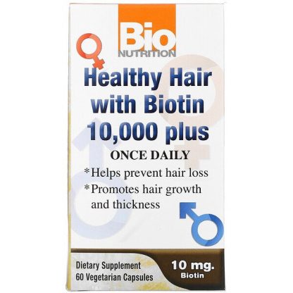 Bio Nutrition, Healthy Hair with Biotin 10,000 Plus, 60 Vegetarian Capsules