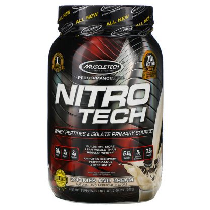 Muscletech, Nitro Tech, Whey Isolate + Lean Muscle Builder, Cookies and Cream, 2.00 lbs (907 g)