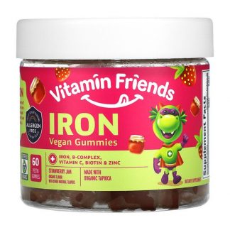 Vitamin Friends, Iron Vegan Gummies, Strawberry Jam, 60 Pectin Gummies