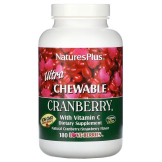 NaturesPlus, Ultra Chewable Cranberry with Vitamin C, Natural Cranberry/Strawberry, 180 Love-Berries